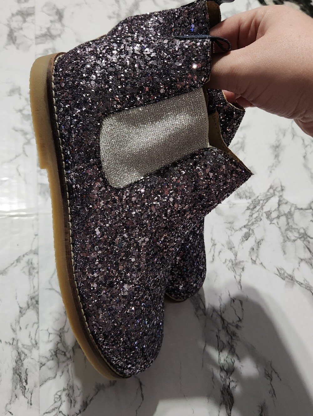 Mini Boden Girls Glitter Chelsea Boots - Purple